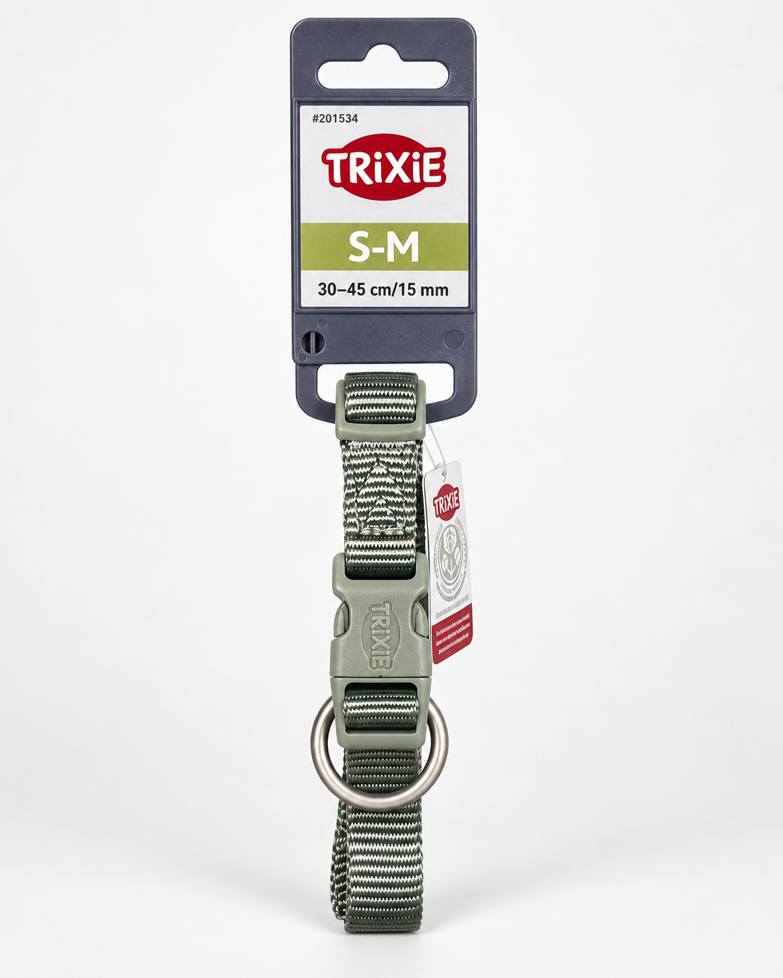 Collier TRIXIE vert-kaki S–M, 30–45 cm, largeur 15 mm