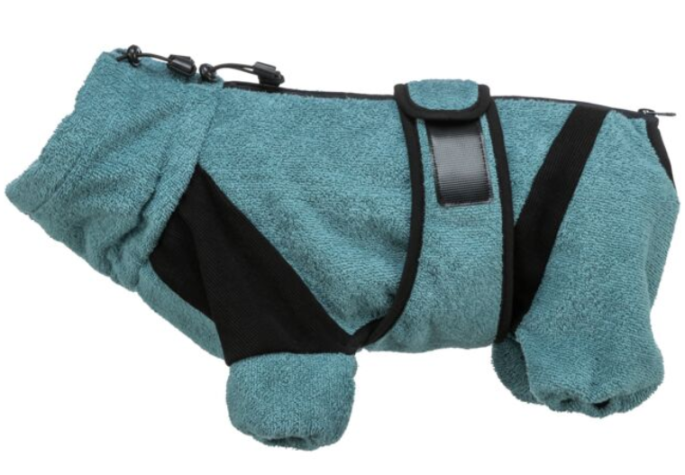 Peignoir et combinaison TRIXIE pour chien coloris pétrole détail produit